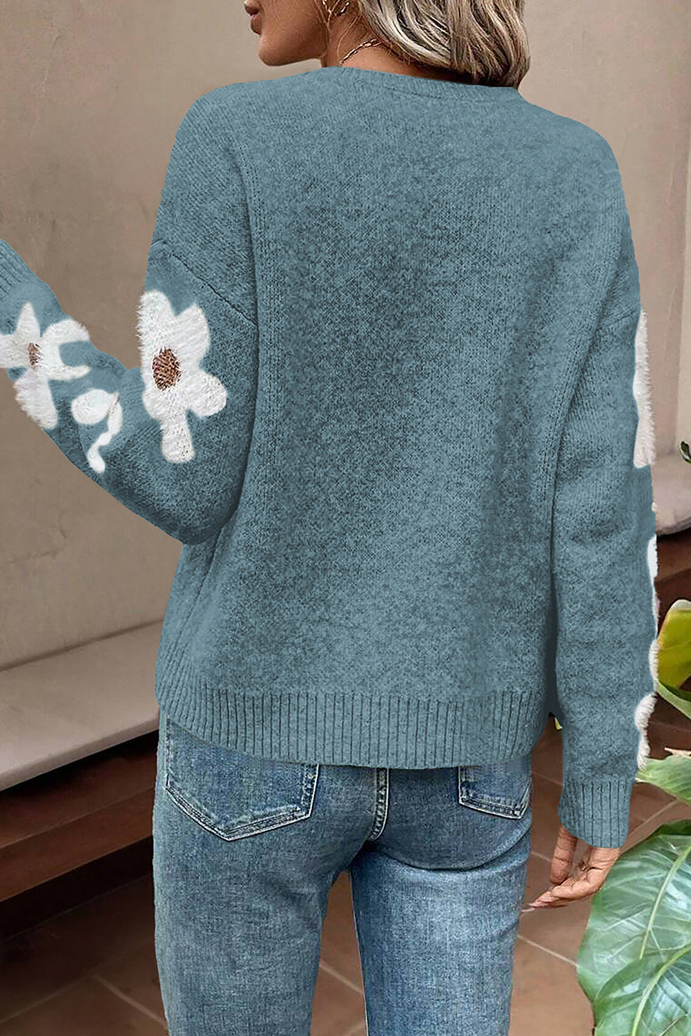 Light Grey Flower Sleeve Drop Shoulder Sweater - Sweaters & Cardigans/Sweaters