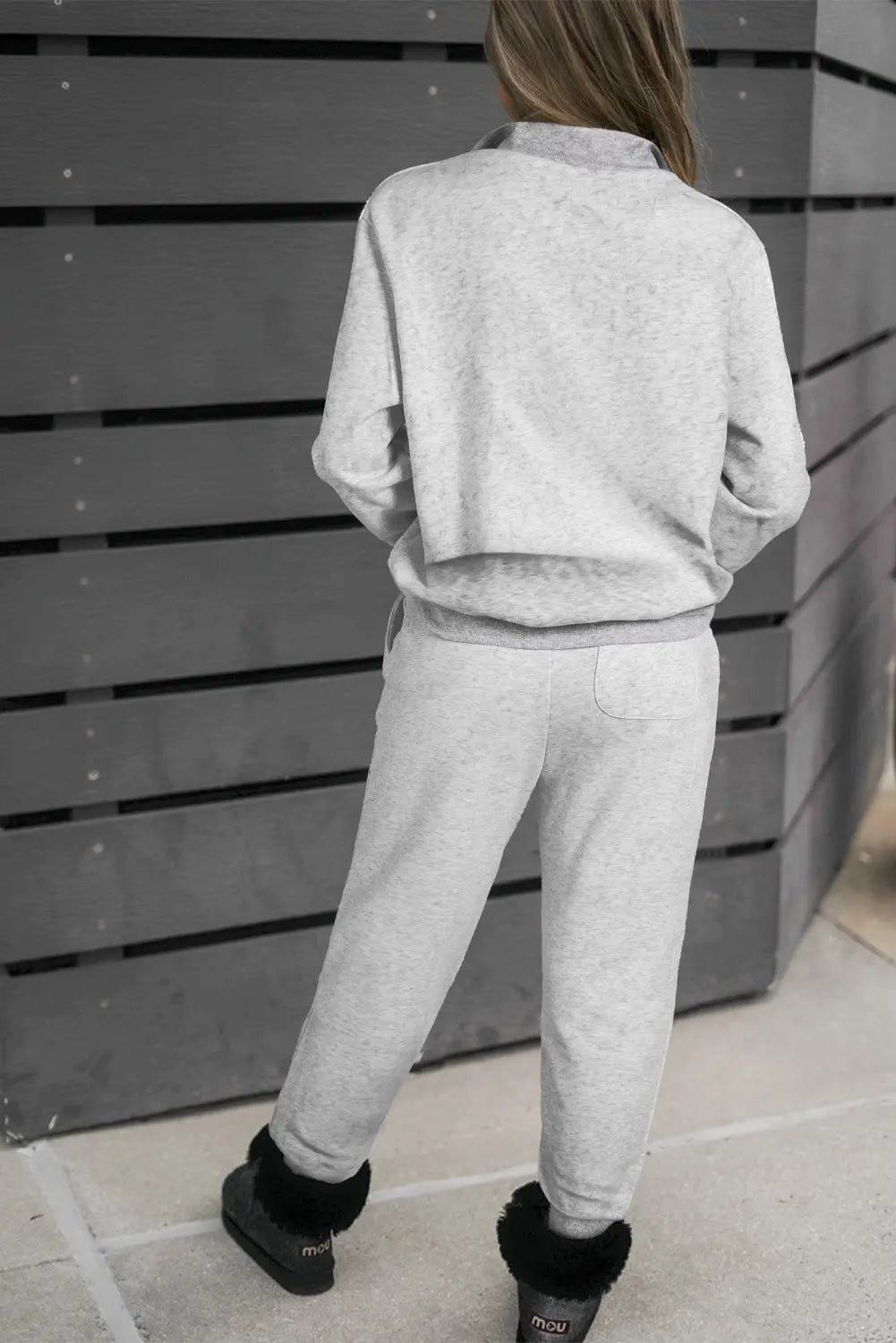 Light Grey Solid Zip Pullover Top and Drawstring Joggers Set Beagle Boutique Fashion Outlet