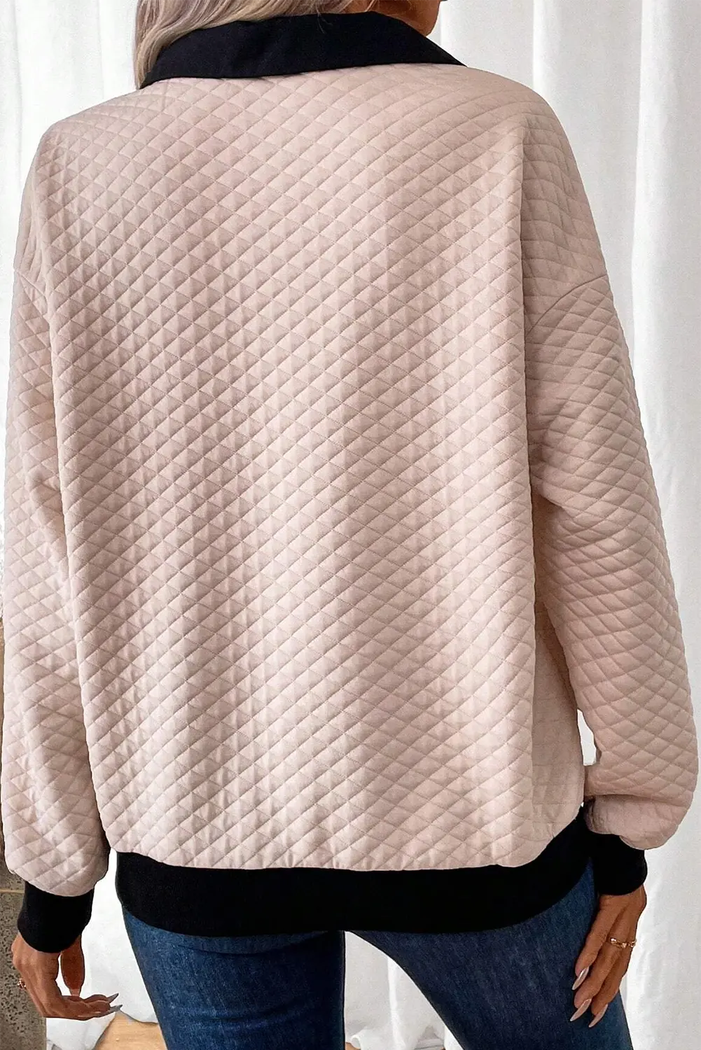 Light Grey Textured Colourblock Edge Buttoned Collar Sweatshirt Beagle Boutique Fashion Outlet