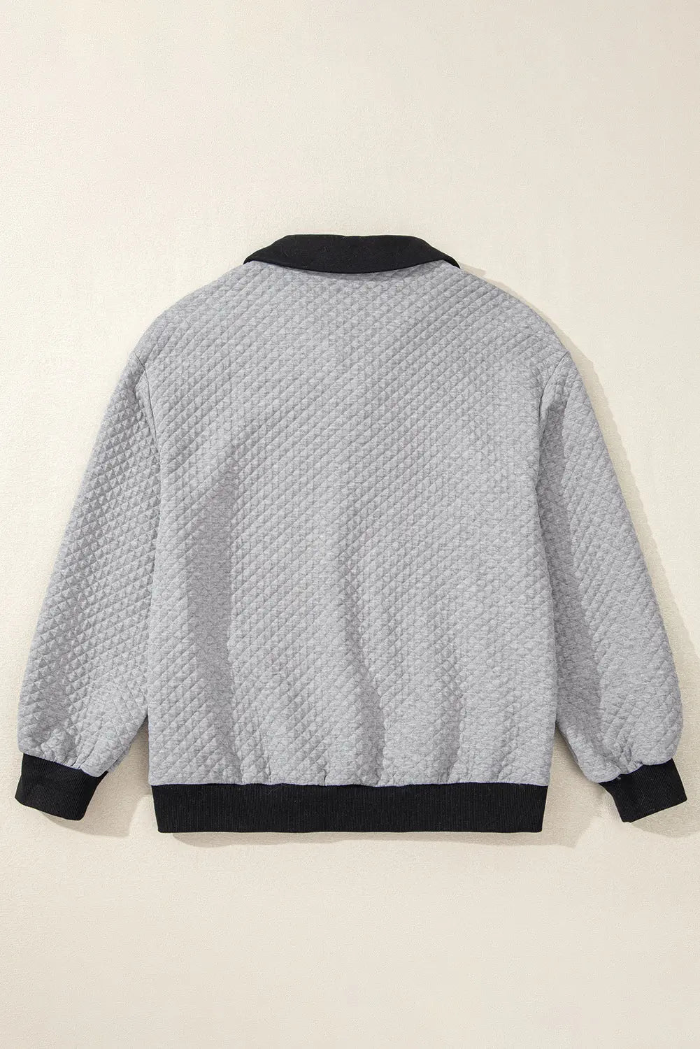 Light Grey Textured Colourblock Edge Buttoned Collar Sweatshirt Beagle Boutique Fashion Outlet