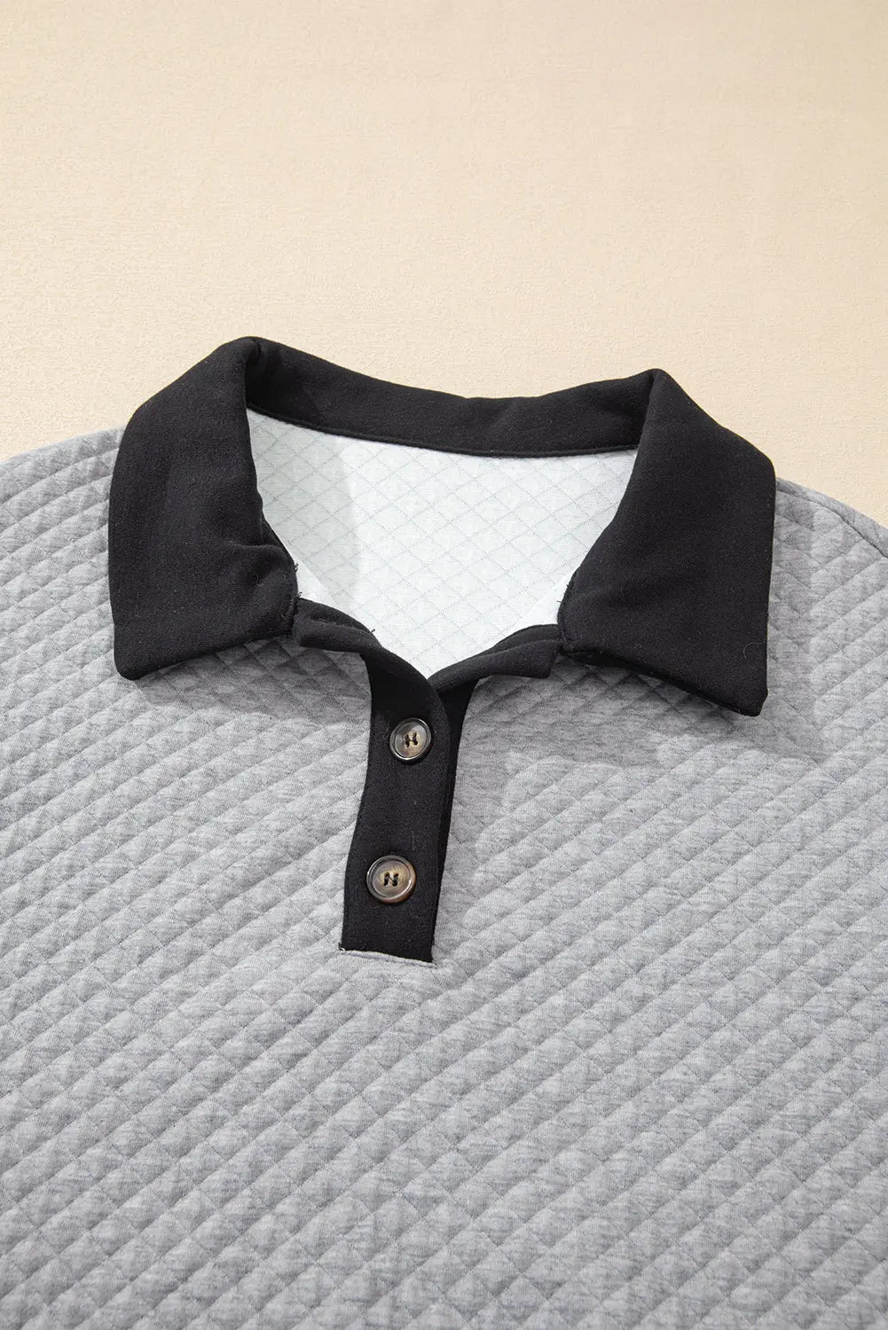 Light Grey Textured Colourblock Edge Buttoned Collar Sweatshirt Beagle Boutique Fashion Outlet