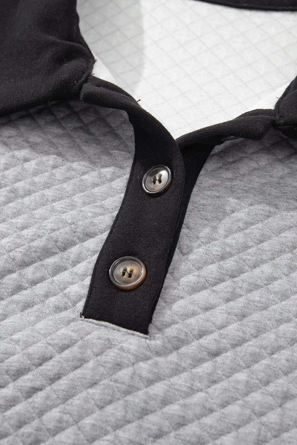 Light Grey Textured Colourblock Edge Buttoned Collar Sweatshirt Beagle Boutique Fashion Outlet