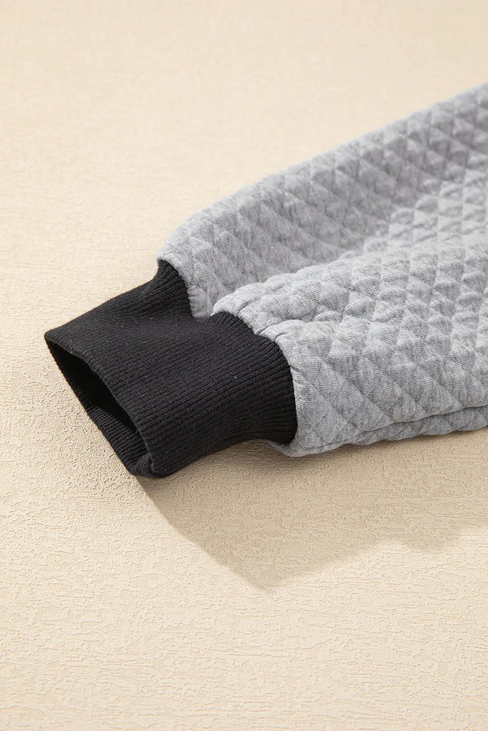 Light Grey Textured Colourblock Edge Buttoned Collar Sweatshirt Beagle Boutique Fashion Outlet