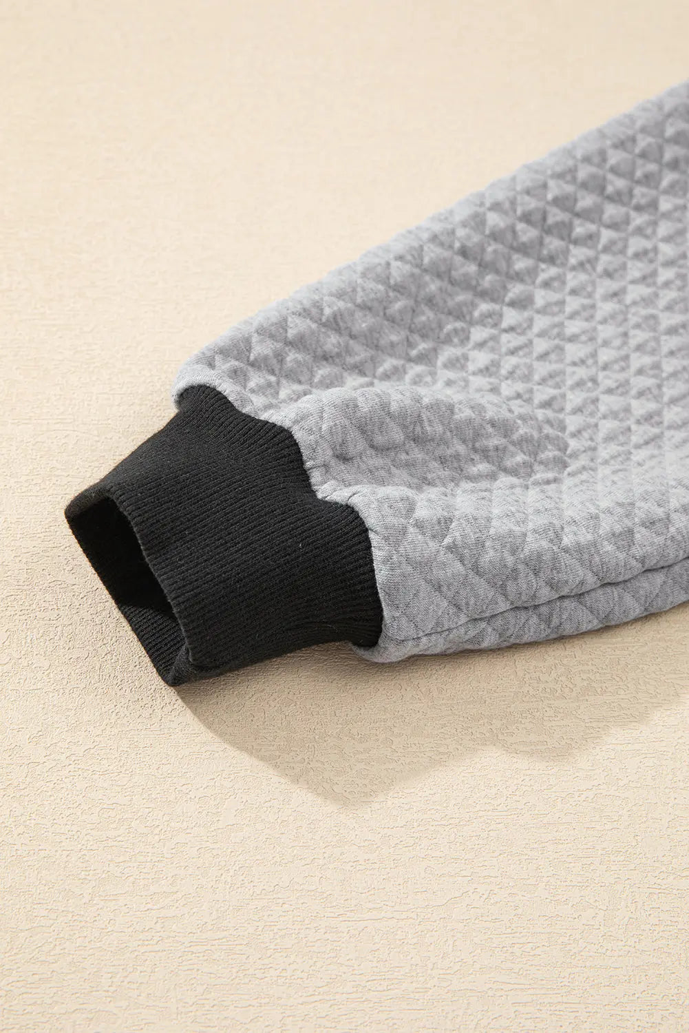 Light Grey Textured Colourblock Edge Buttoned Collar Sweatshirt Beagle Boutique Fashion Outlet