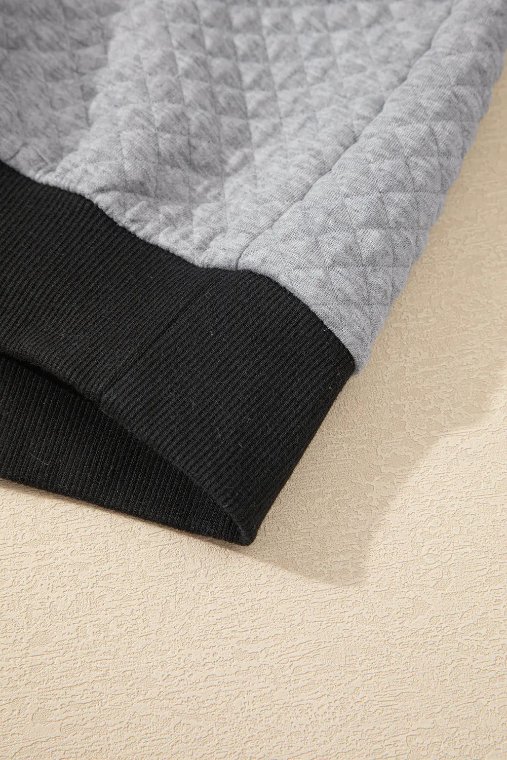 Light Grey Textured Colourblock Edge Buttoned Collar Sweatshirt Beagle Boutique Fashion Outlet
