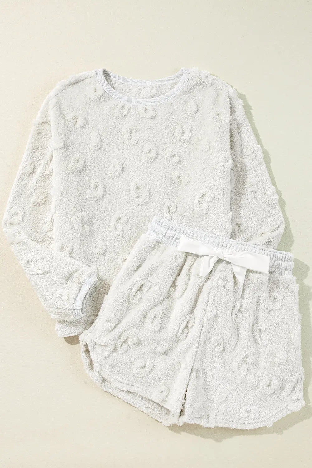Light Grey Textured Leopard Fleece Loose Two Piece Lounge Set eAura