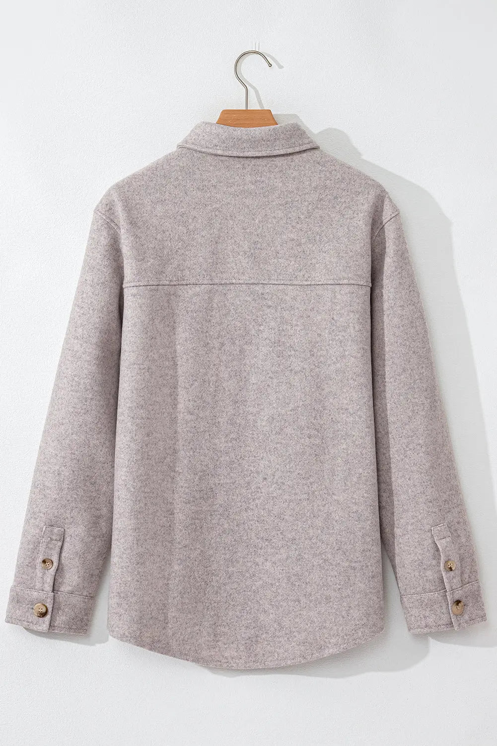 Light Grey Turn Down Collar Flap Pockets Buttoned Shacket Beagle Boutique Fashion Outlet
