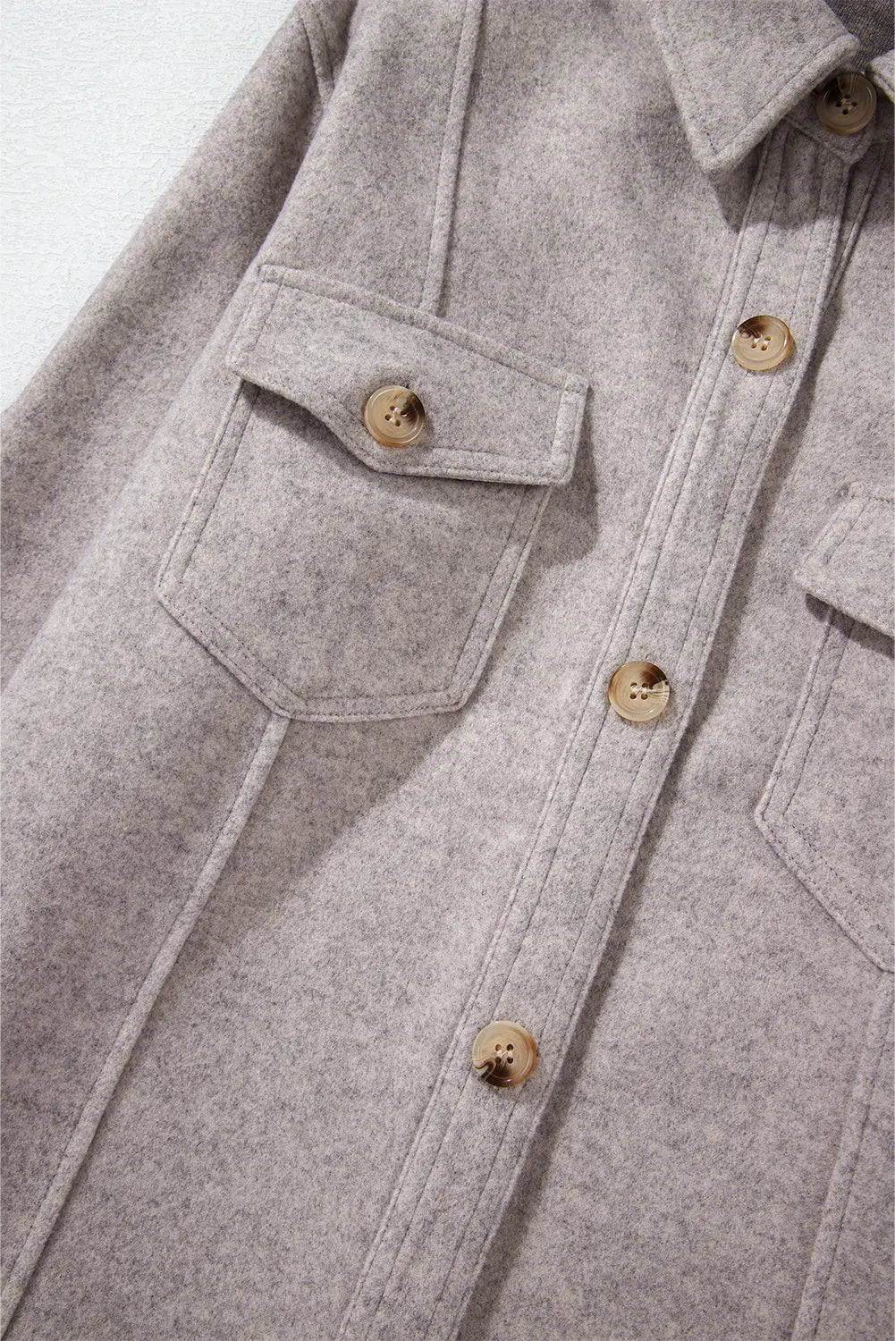 Light Grey Turn Down Collar Flap Pockets Buttoned Shacket Beagle Boutique Fashion Outlet