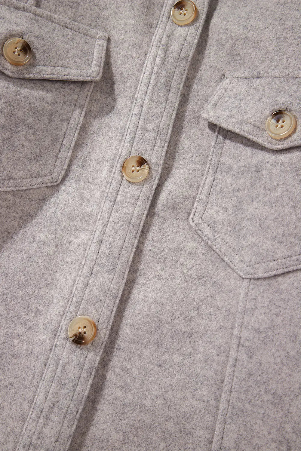 Light Grey Turn Down Collar Flap Pockets Buttoned Shacket Beagle Boutique Fashion Outlet
