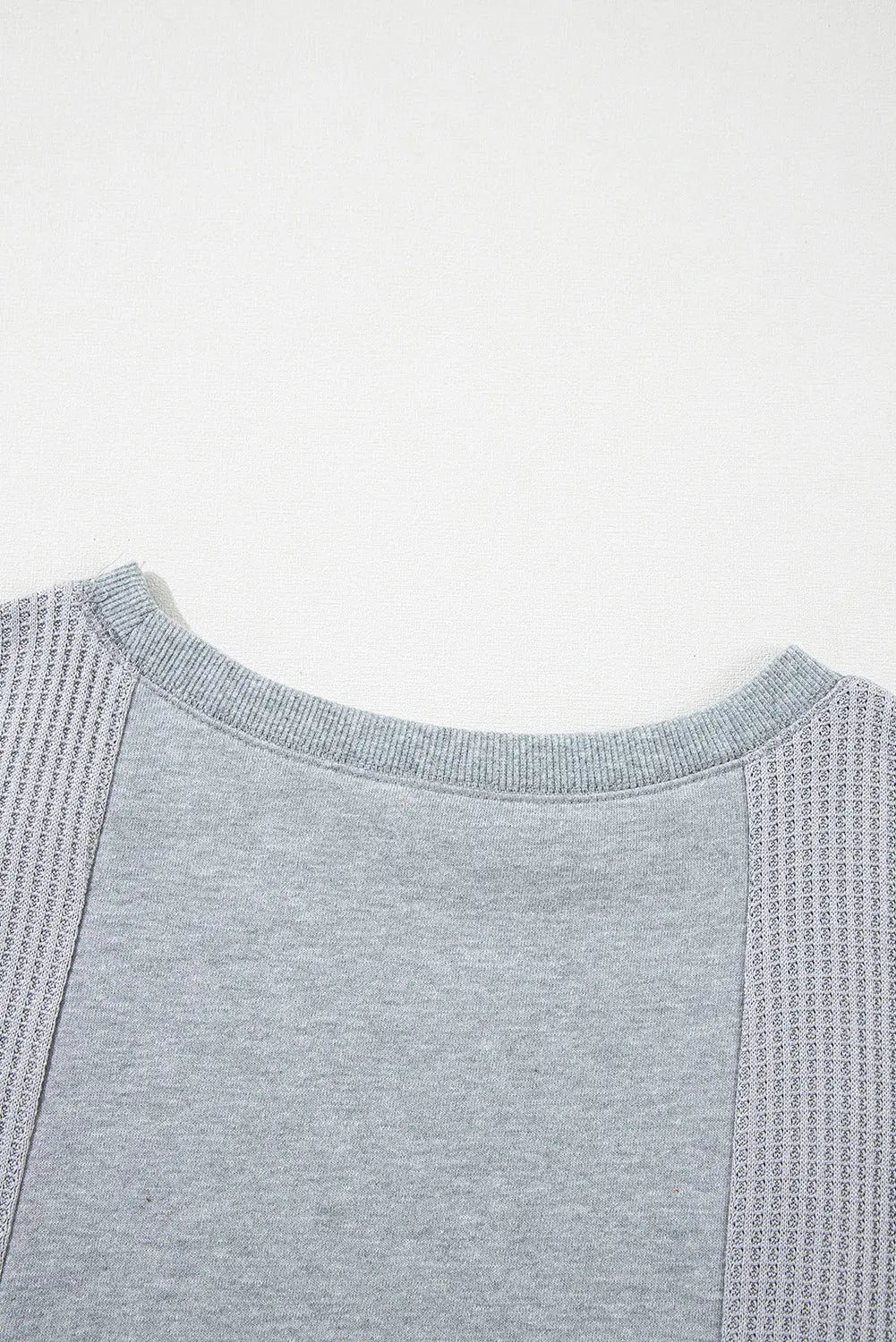 Light Grey Waffle Patchwork Long Sleeve Raw Hem Pullover Top Beagle Boutique Fashion Outlet
