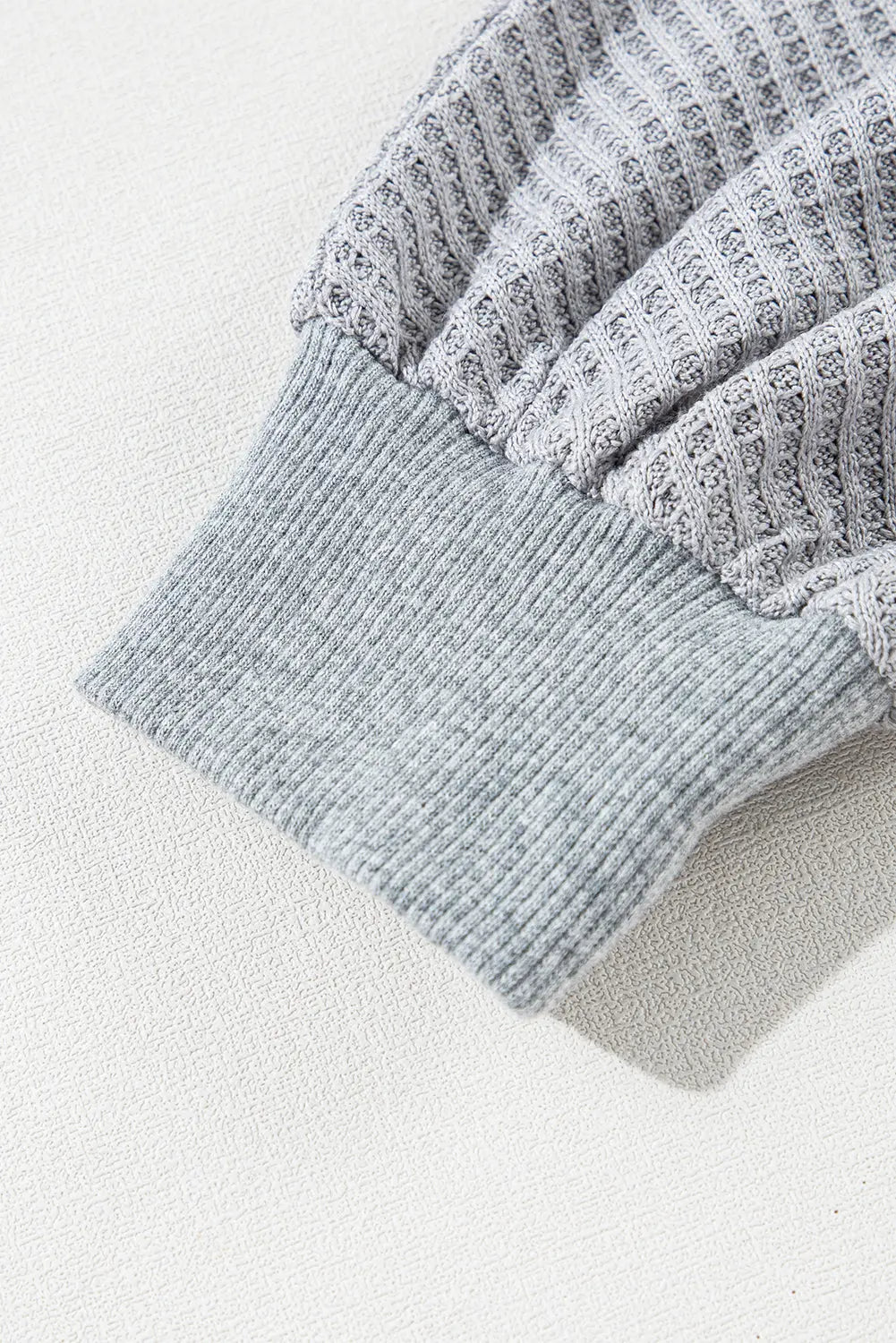 Light Grey Waffle Patchwork Long Sleeve Raw Hem Pullover Top Beagle Boutique Fashion Outlet