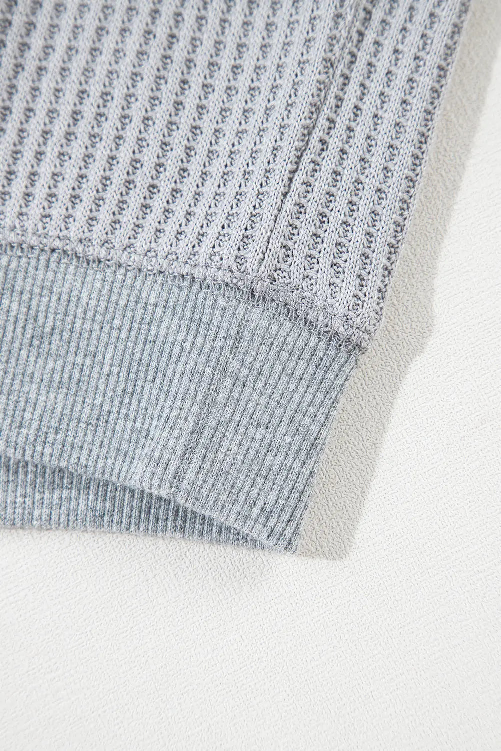 Light Grey Waffle Patchwork Long Sleeve Raw Hem Pullover Top Beagle Boutique Fashion Outlet