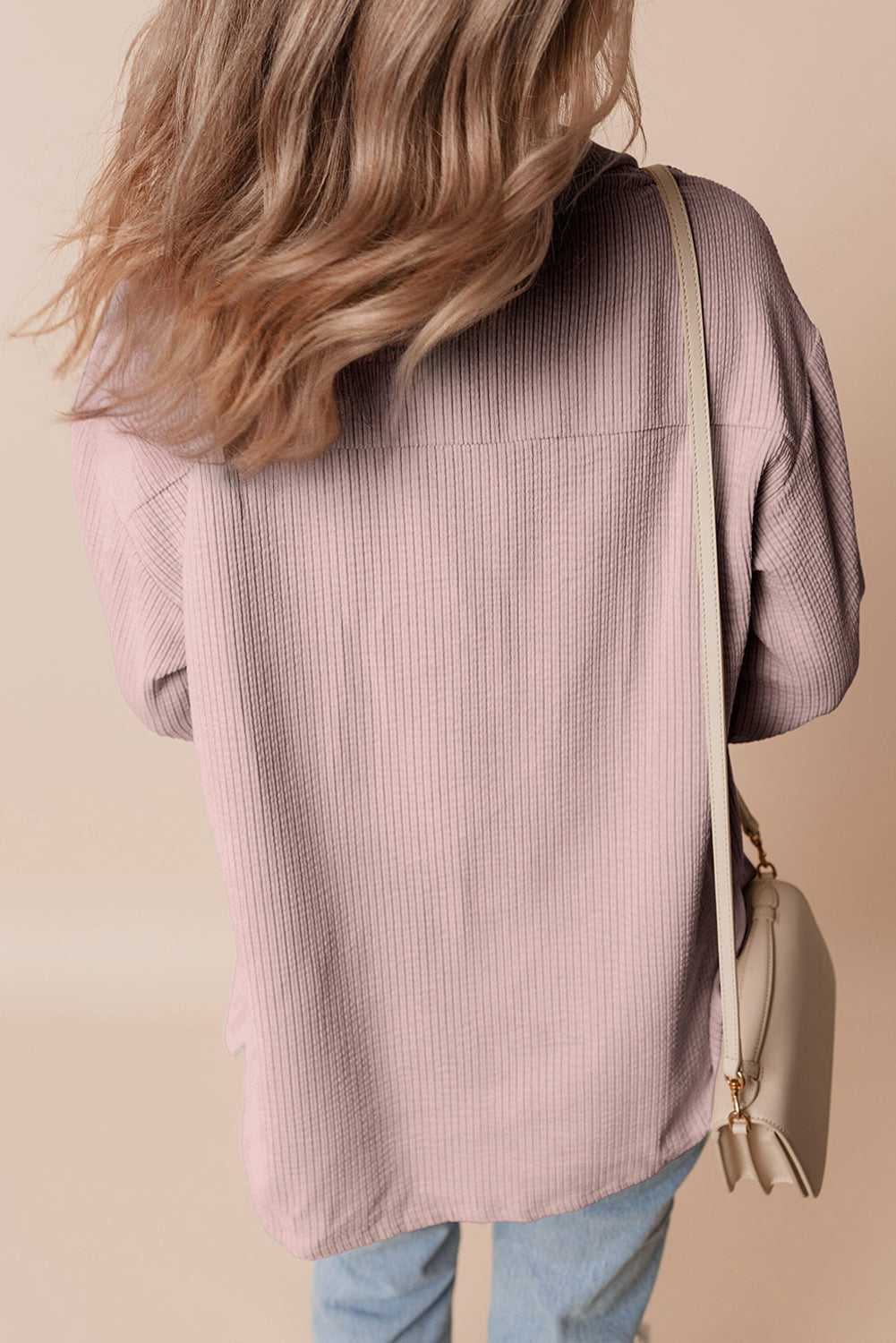 Light Pink Corduroy Flap Pocket Button Up Shacket - Outerwear/Jackets