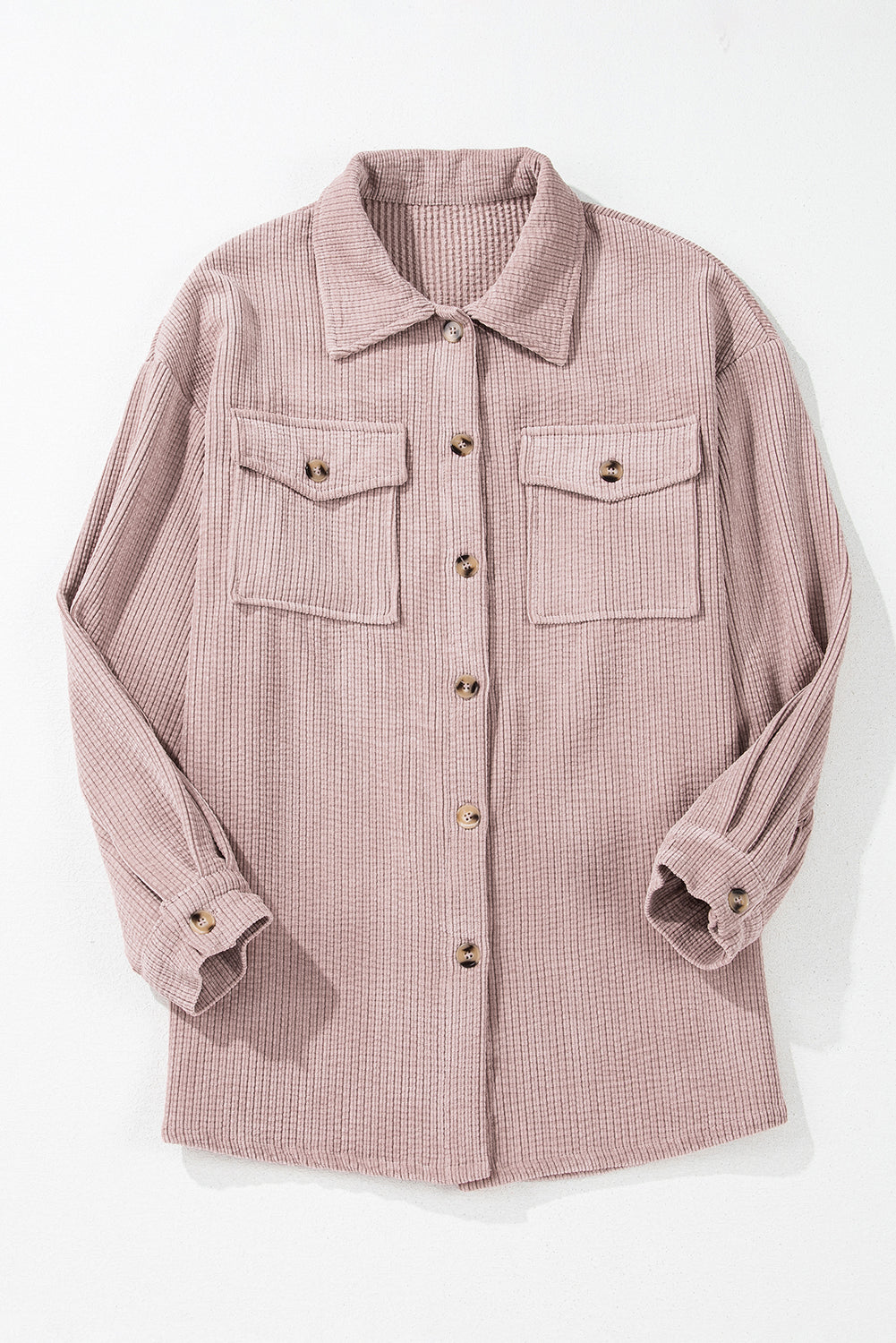 Light Pink Corduroy Flap Pocket Button Up Shacket - Outerwear/Jackets