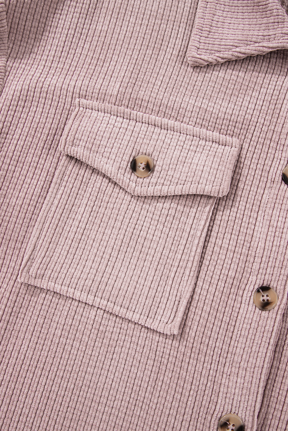 Light Pink Corduroy Flap Pocket Button Up Shacket - Outerwear/Jackets
