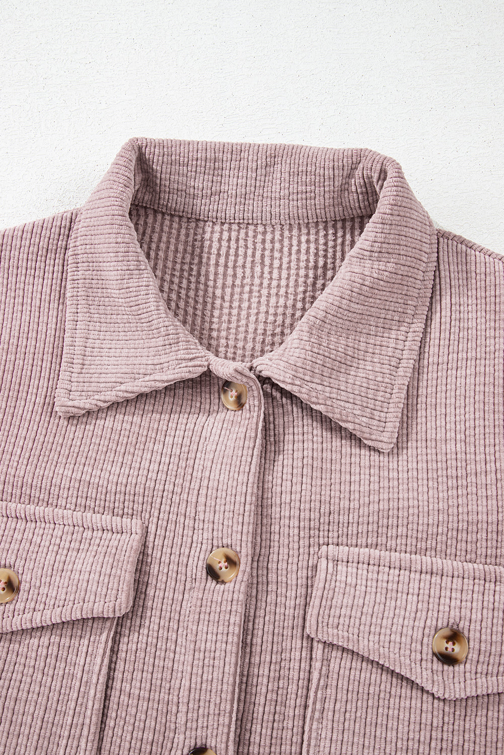 Light Pink Corduroy Flap Pocket Button Up Shacket - Outerwear/Jackets