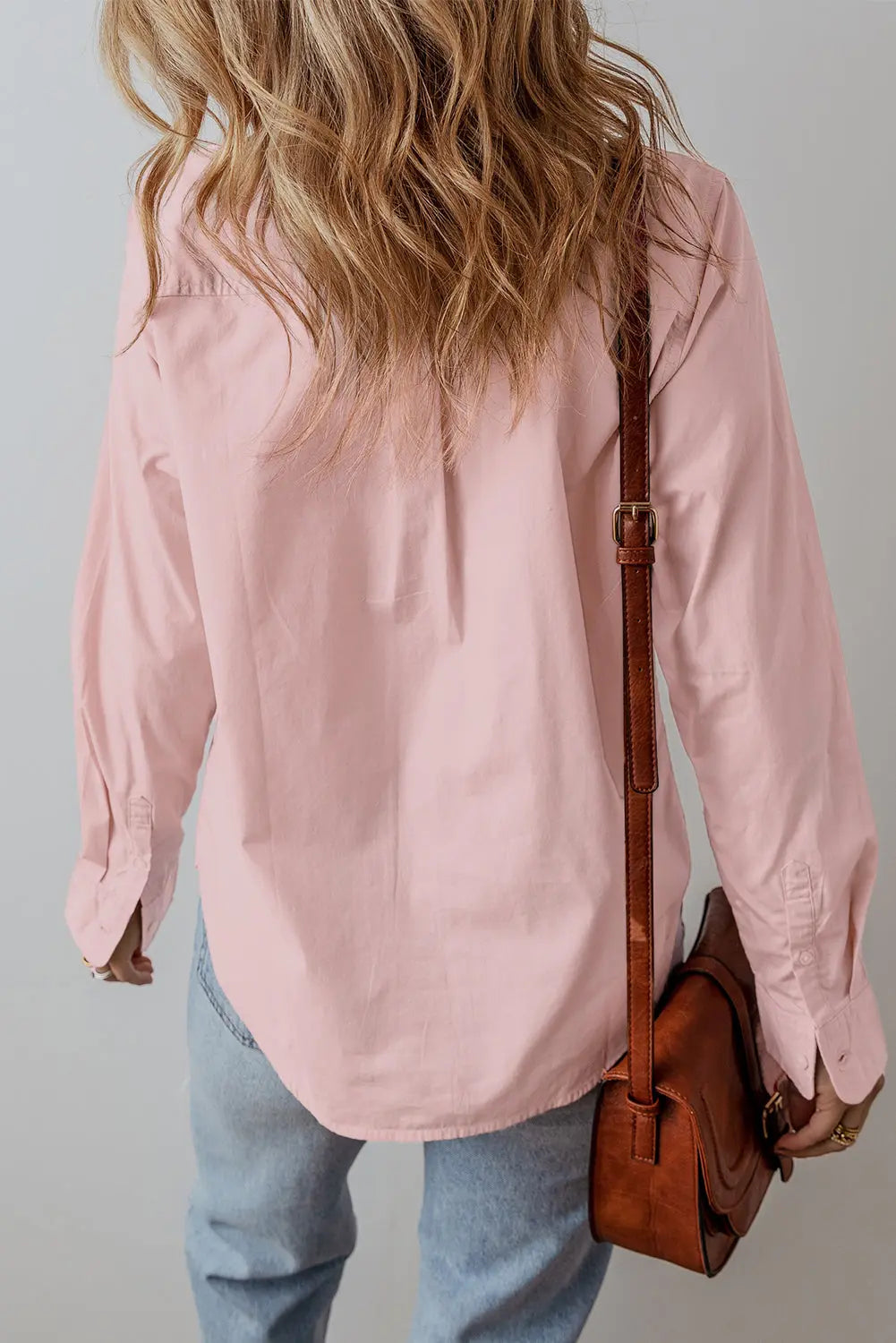 Light Pink Pleated Button-Up Loose Fit Casual Shirt - eAura