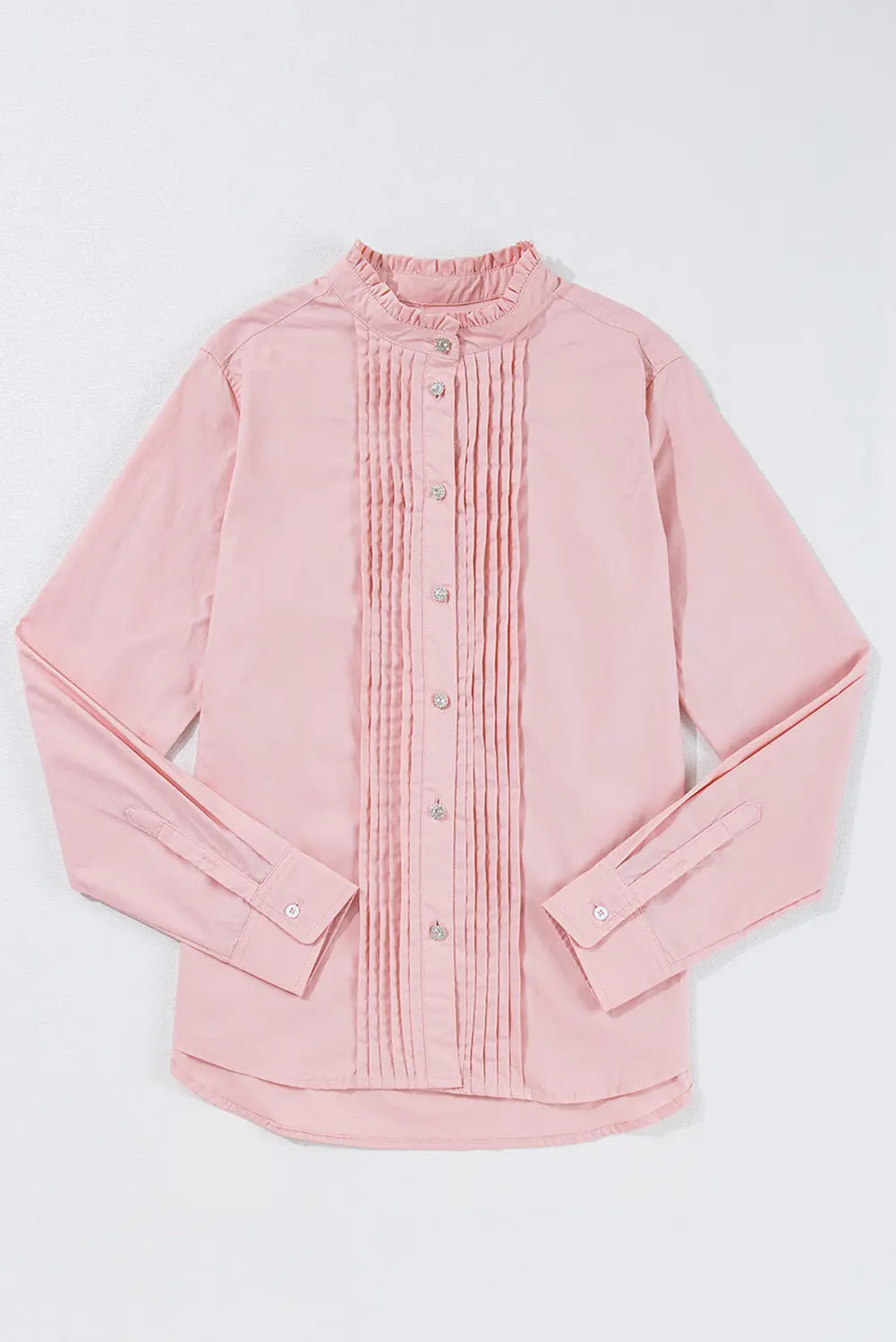 Light Pink Pleated Button-Up Loose Fit Casual Shirt - eAura