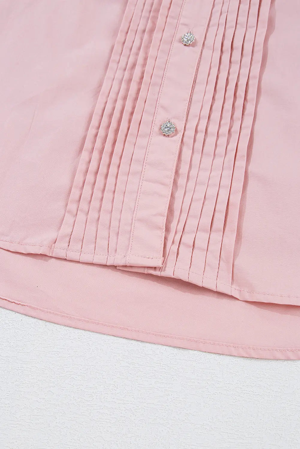 Light Pink Pleated Button-Up Loose Fit Casual Shirt - eAura