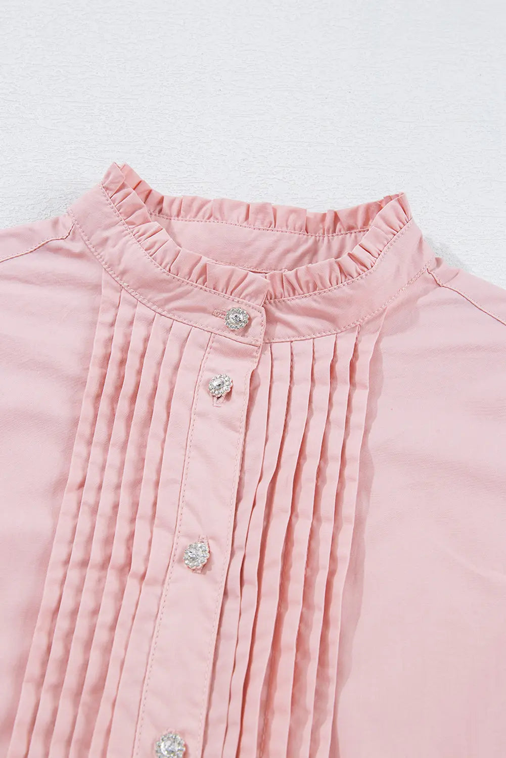 Light Pink Pleated Button-Up Loose Fit Casual Shirt - eAura