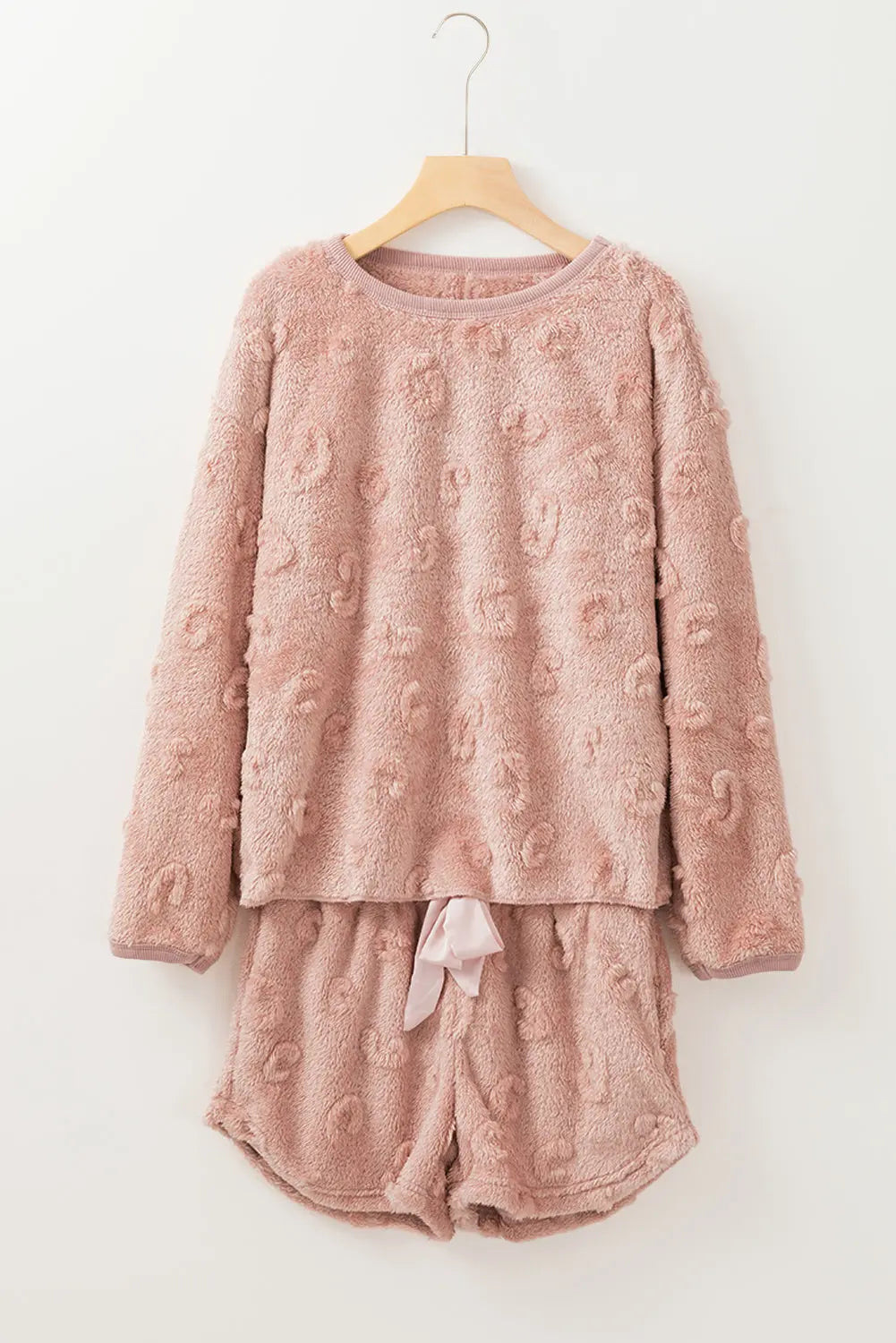 Light Pink Textured Leopard Fleece Loose Two Piece Pyjamas - eAura