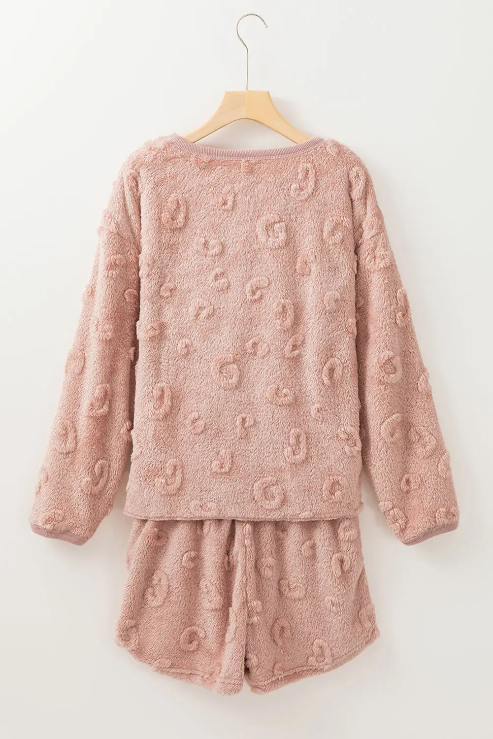 Light Pink Textured Leopard Fleece Loose Two Piece Pyjamas - eAura