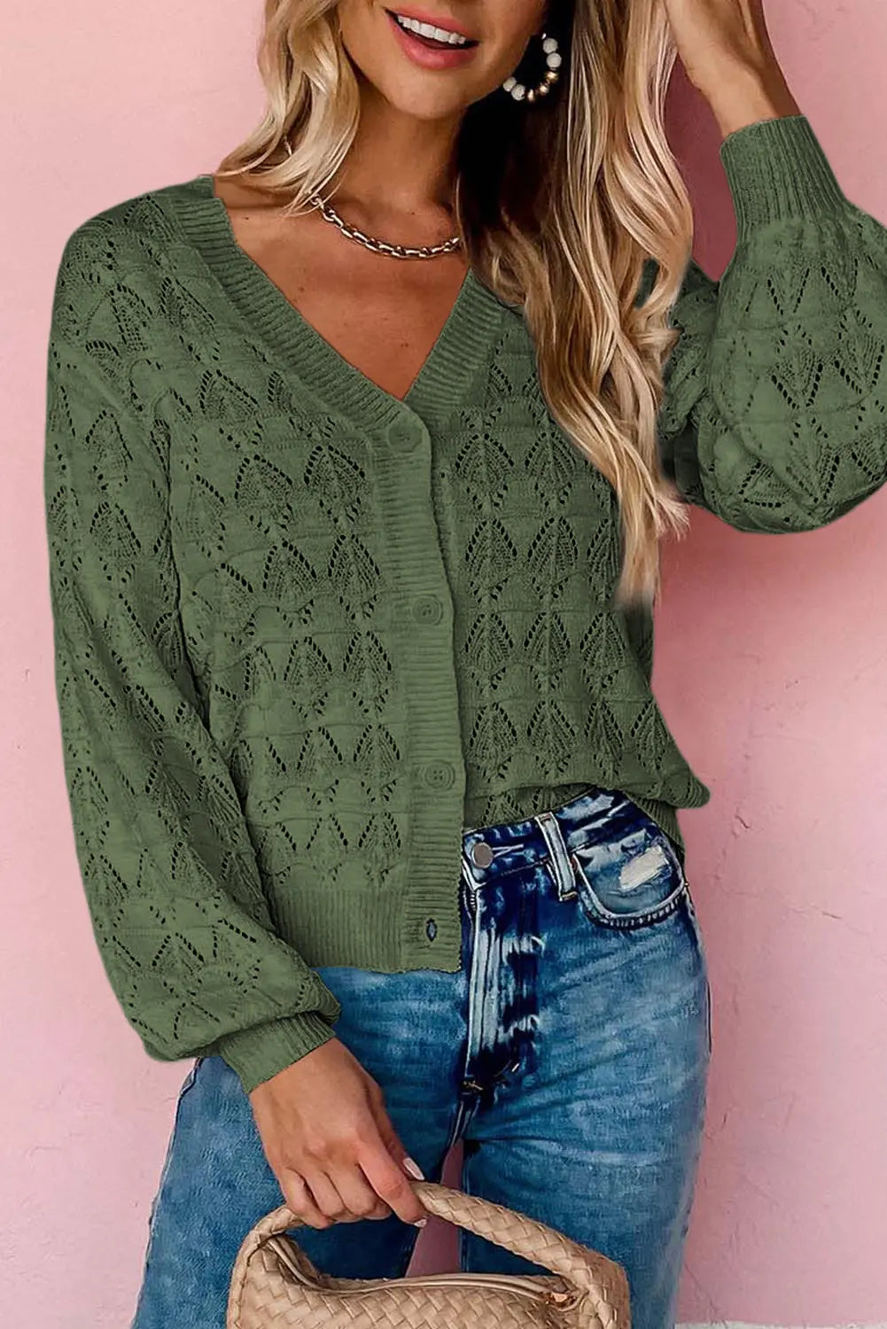 Lightweight Buttoned Front Crochet Cardigan - eAura