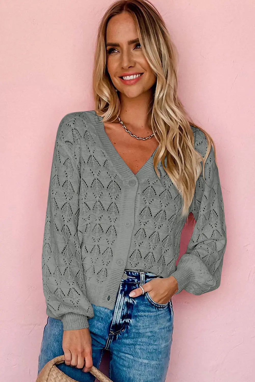 Lightweight Buttoned Front Crochet Cardigan - eAura
