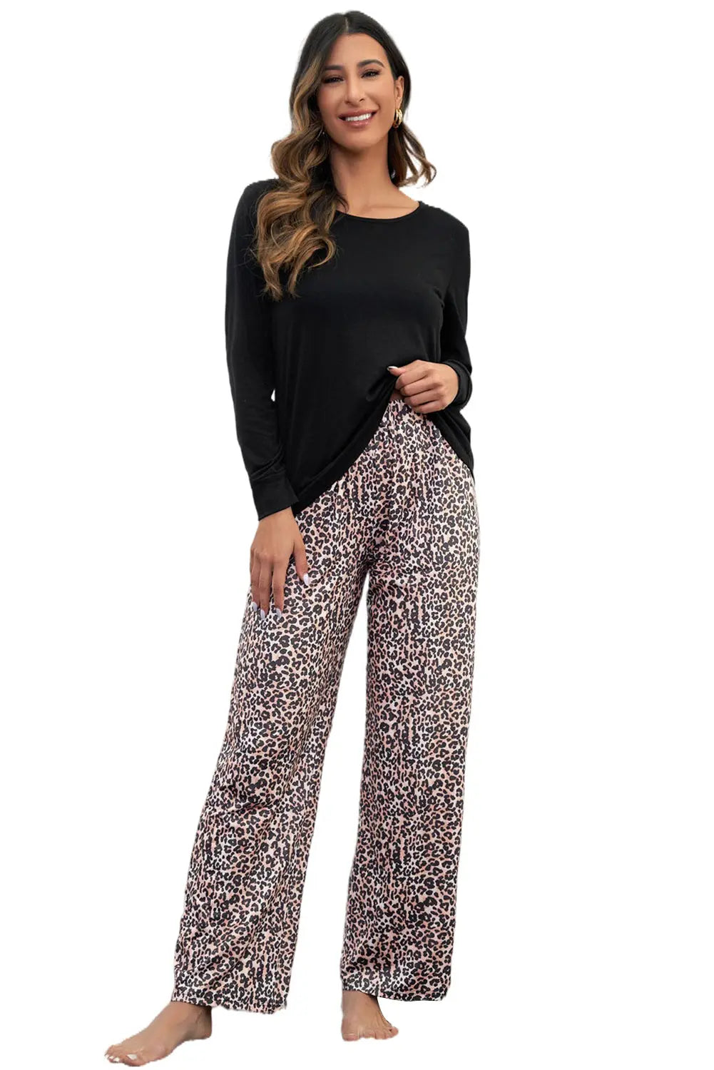 Long Sleeve Top and Leopard Print Trousers Lounge Set eAura