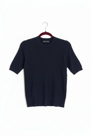 Ex. M&S Navy Rib short Sleeve Sweater Size L (12 - 14) - Sweaters & Cardigans/Short