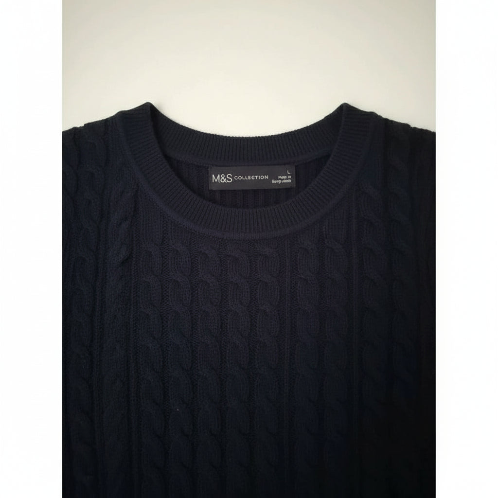Ex. M&S Navy Rib short Sleeve Sweater Size L (12 - 14) - eAura