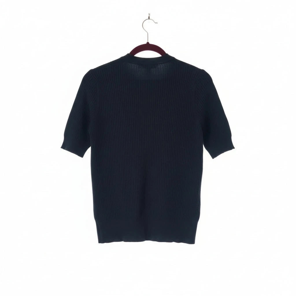 Ex. M&S Navy Rib short Sleeve Sweater Size L (12 - 14) - Sweaters & Cardigans/Short