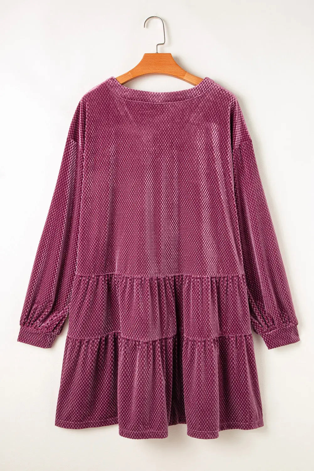 Meadow Mauve Plus Size Textured Velvet Tiered Button V Neck Dress Beagle Boutique Fashion Outlet