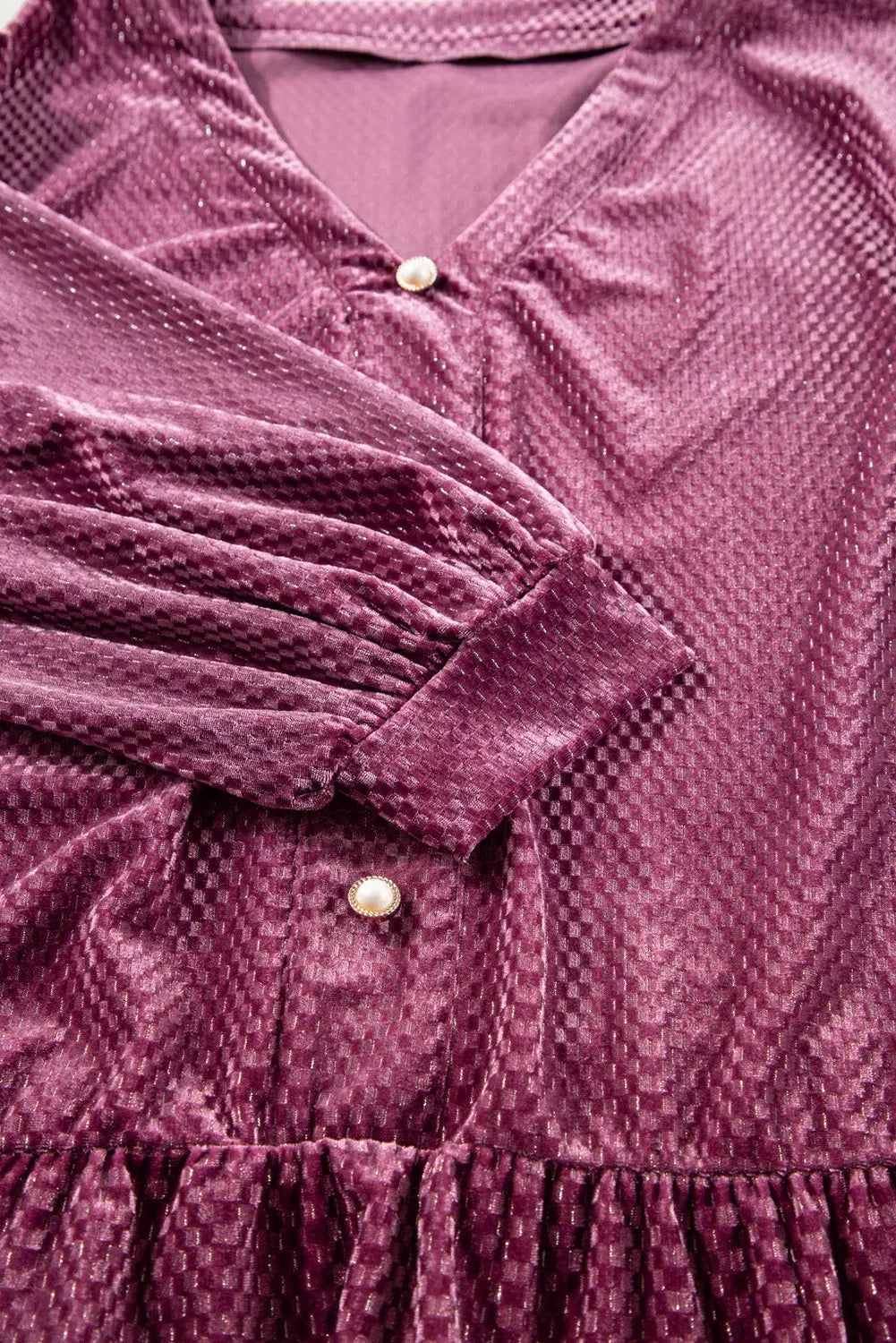 Meadow Mauve Plus Size Textured Velvet Tiered Button V Neck Dress Beagle Boutique Fashion Outlet
