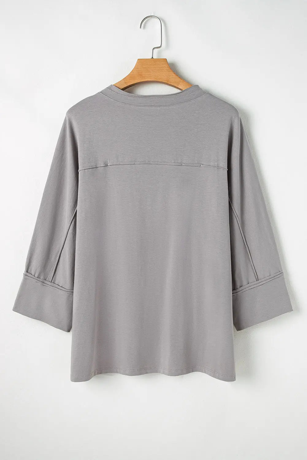 Medium Grey Floral Star Patched Pattern 3/4 Sleeve Plus Size Top Beagle Boutique Fashion Outlet