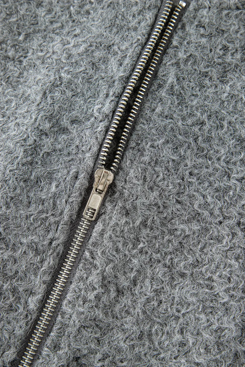 Medium Grey Fuzzy Zip Up Pocketed Sleeve Jacket Beagle Boutique Fashion Outlet
