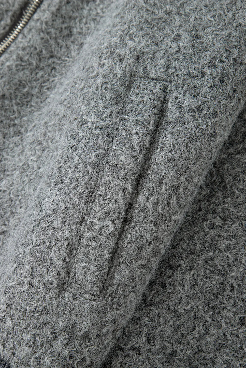 Medium Grey Fuzzy Zip Up Pocketed Sleeve Jacket Beagle Boutique Fashion Outlet