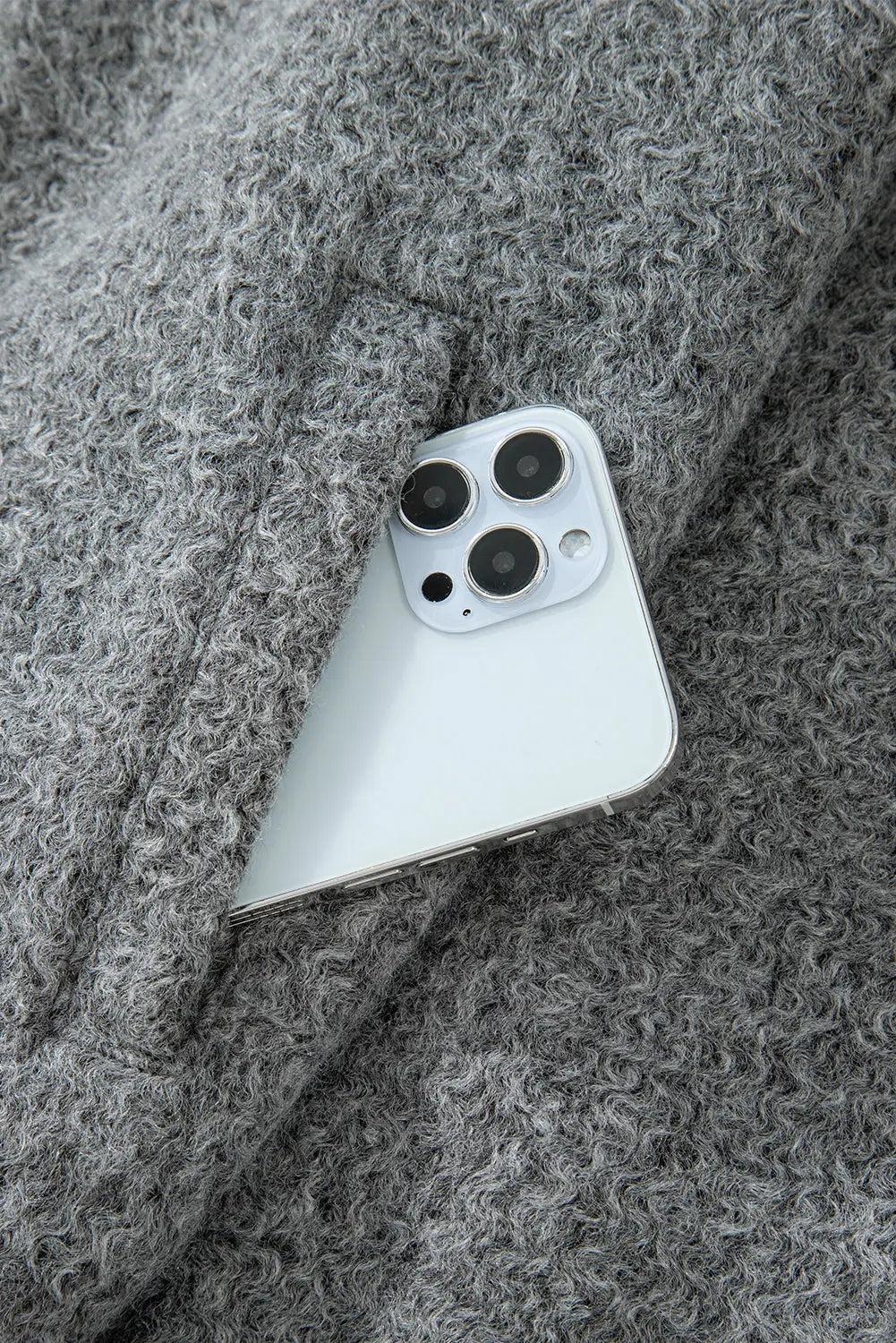 Medium Grey Fuzzy Zip Up Pocketed Sleeve Jacket Beagle Boutique Fashion Outlet