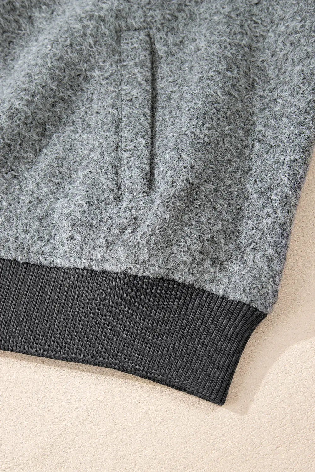 Medium Grey Fuzzy Zip Up Pocketed Sleeve Jacket Beagle Boutique Fashion Outlet