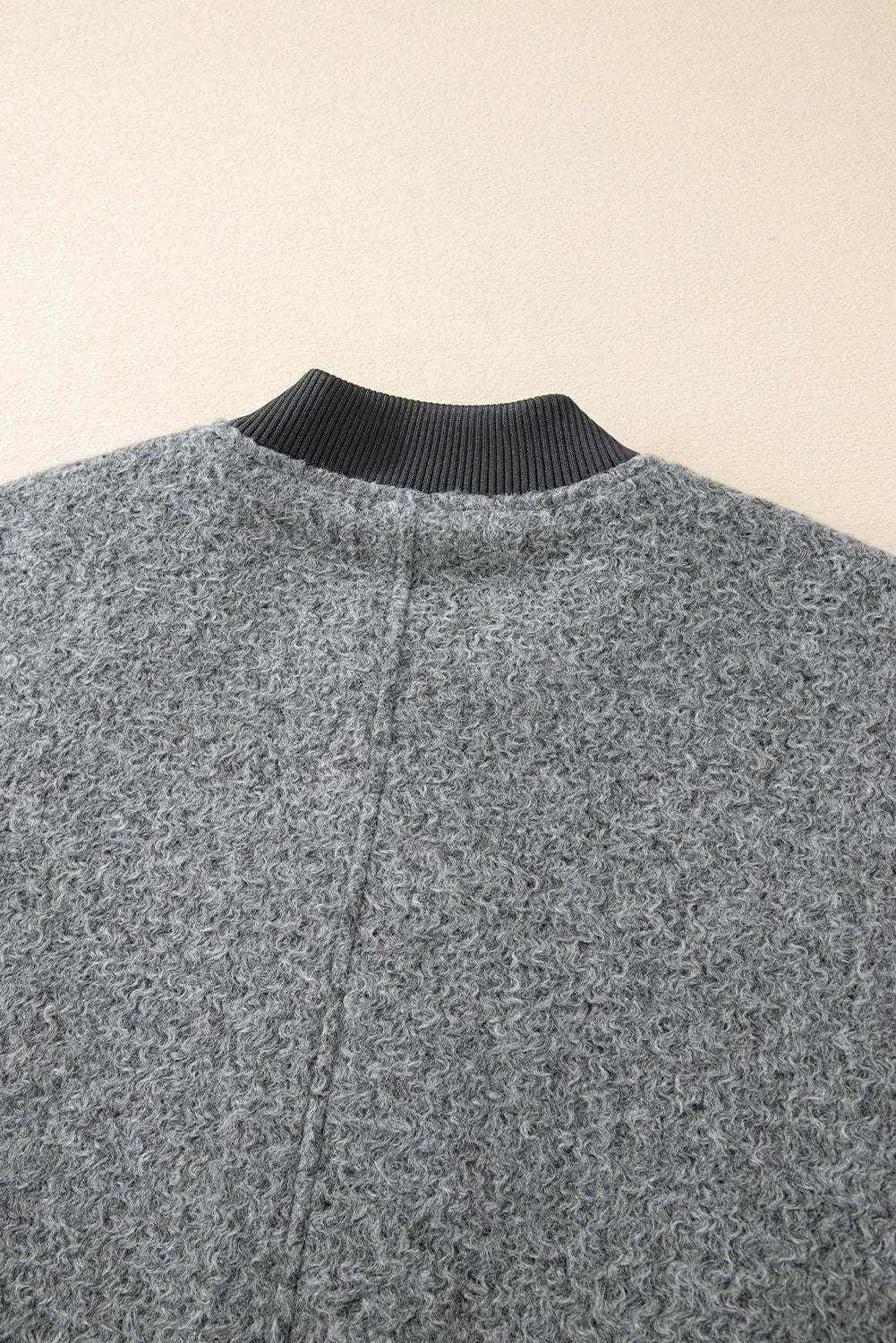 Medium Grey Fuzzy Zip Up Pocketed Sleeve Jacket Beagle Boutique Fashion Outlet