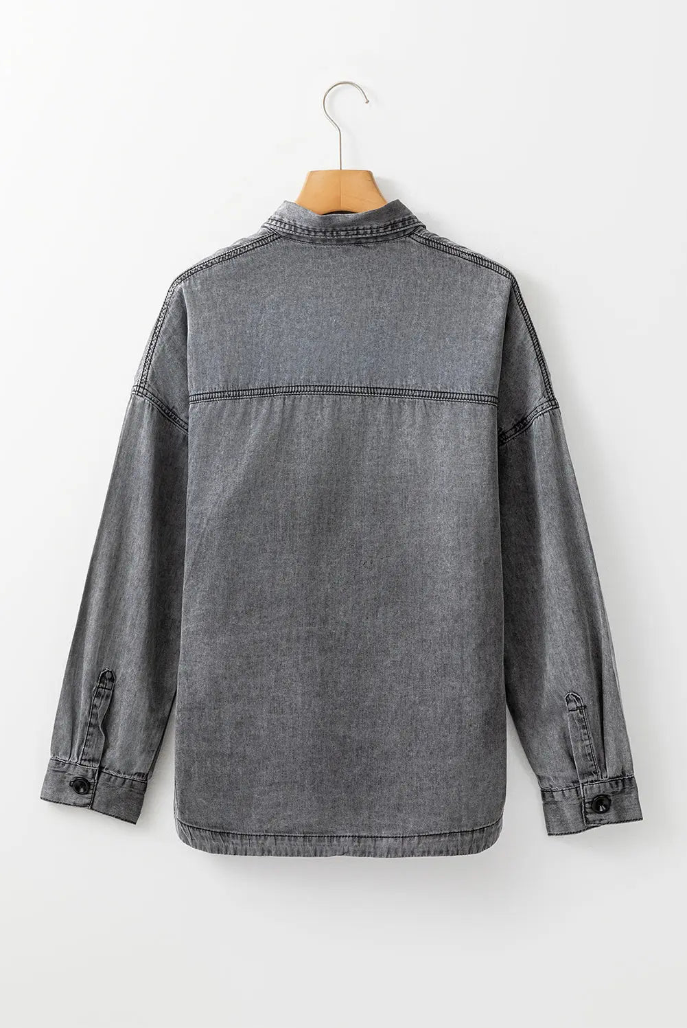 Medium Grey Mineral Wash Patched Pocket Split Denim Jacket - eAura