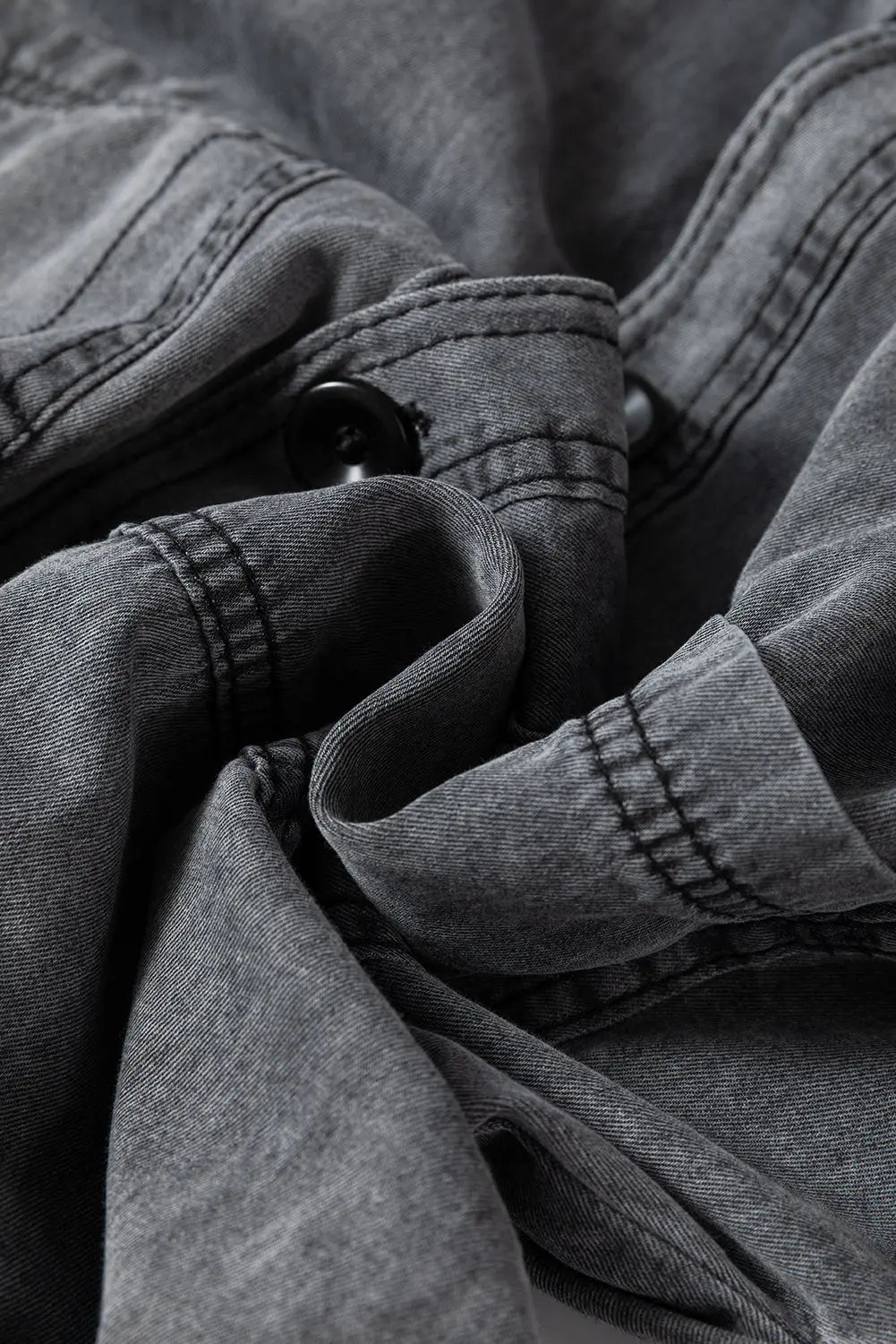 Medium Grey Mineral Wash Patched Pocket Split Denim Jacket - eAura