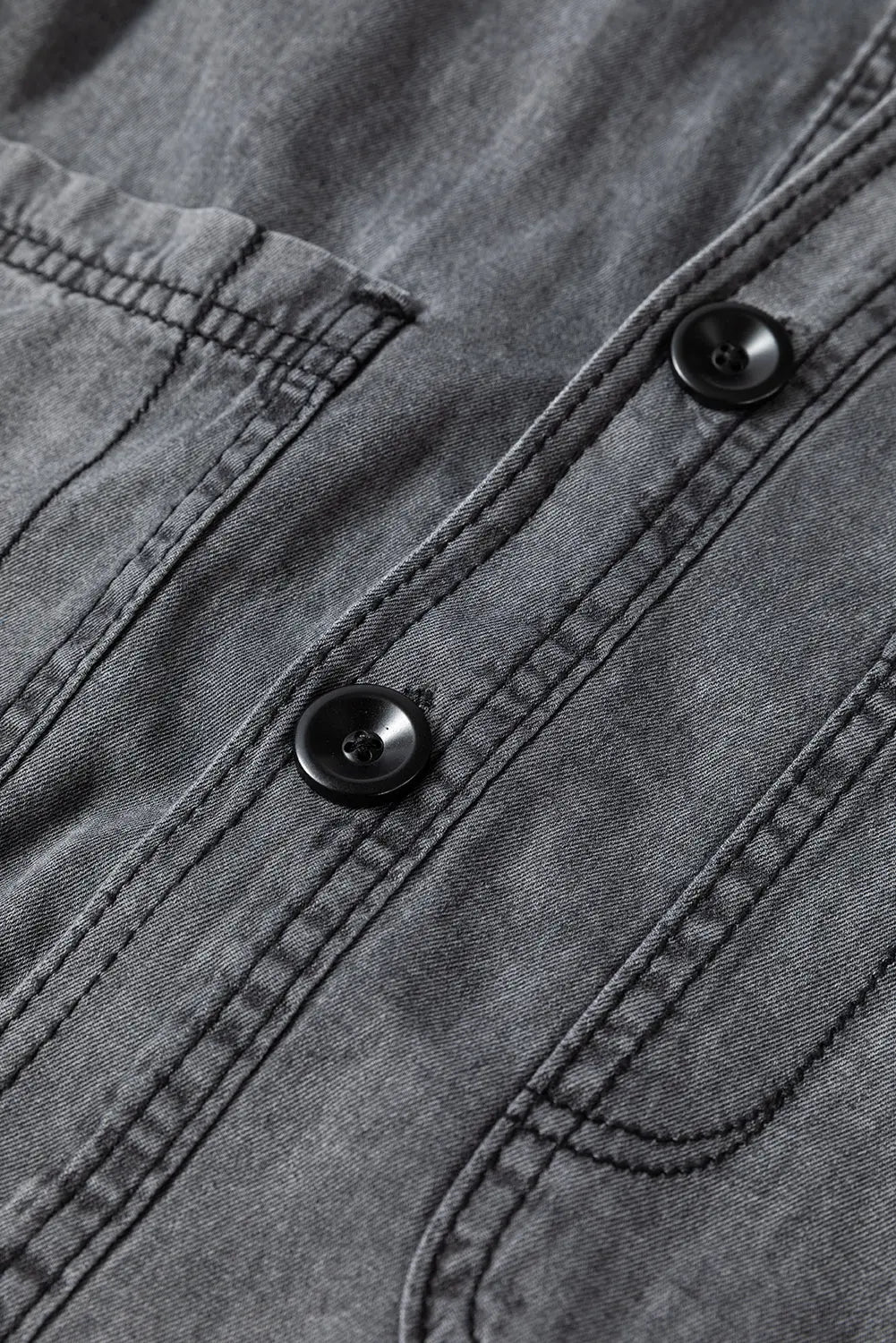 Medium Grey Mineral Wash Patched Pocket Split Denim Jacket - eAura