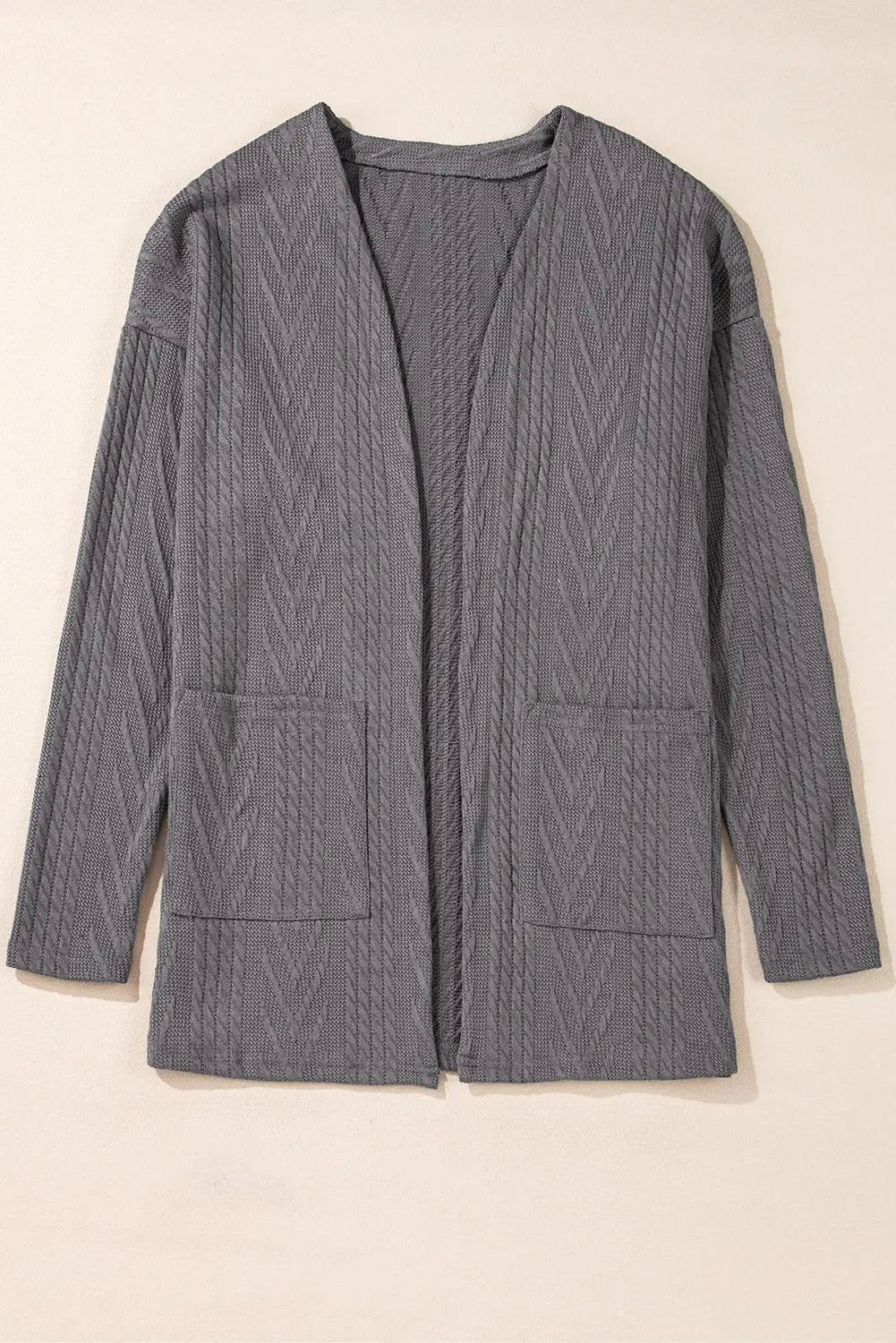 Medium Grey  Solid Textured Open Front Cardigan with Pocket - eAura