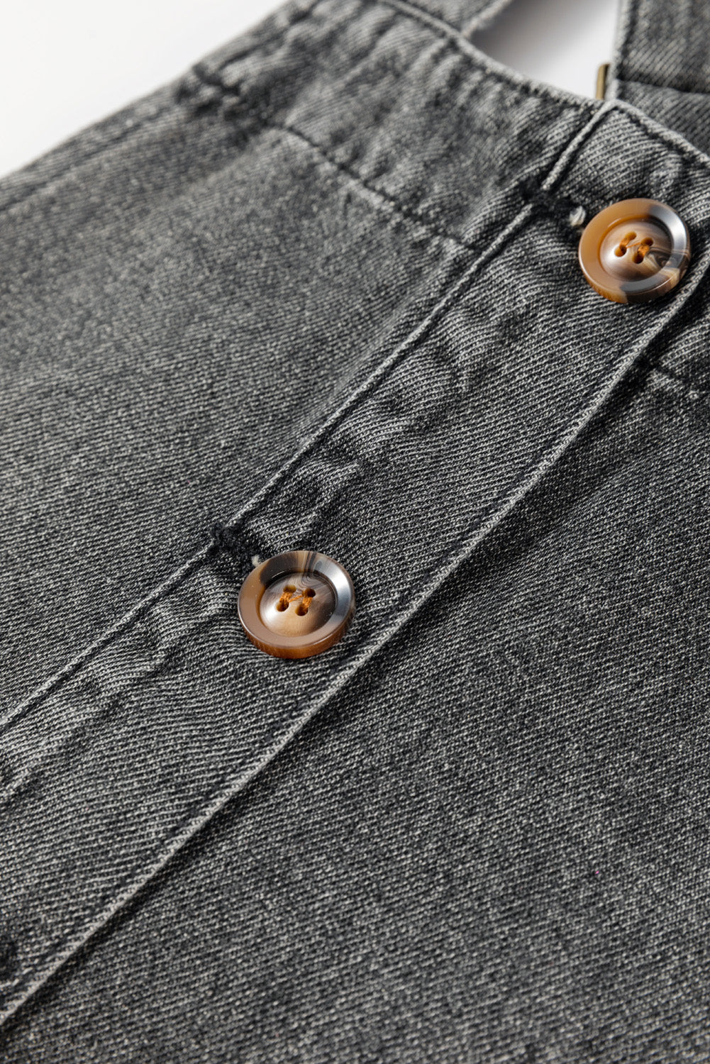 Medium Grey Wide Strap Button Front Pocketed Denim Mini Dress - eAura