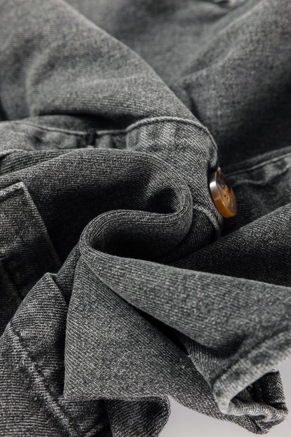 Medium Grey Wide Strap Button Front Pocketed Denim Mini Dress - eAura