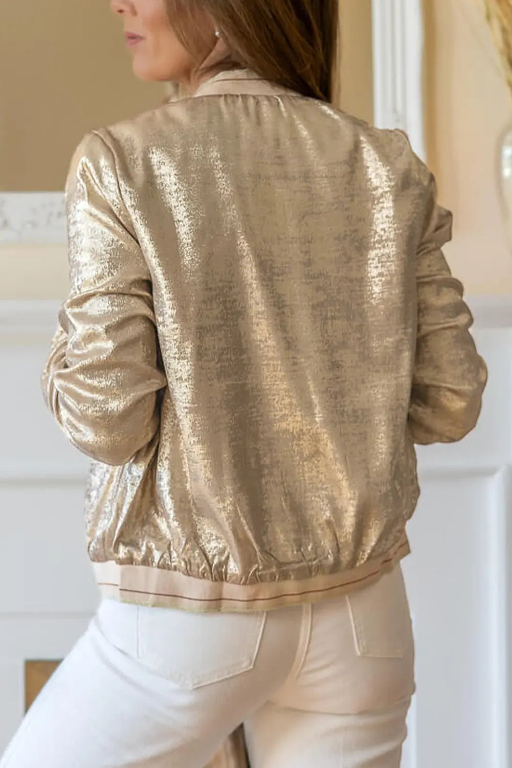 Metallic Zip up Baseball Jacket Beagle Boutique Fashion Outlet