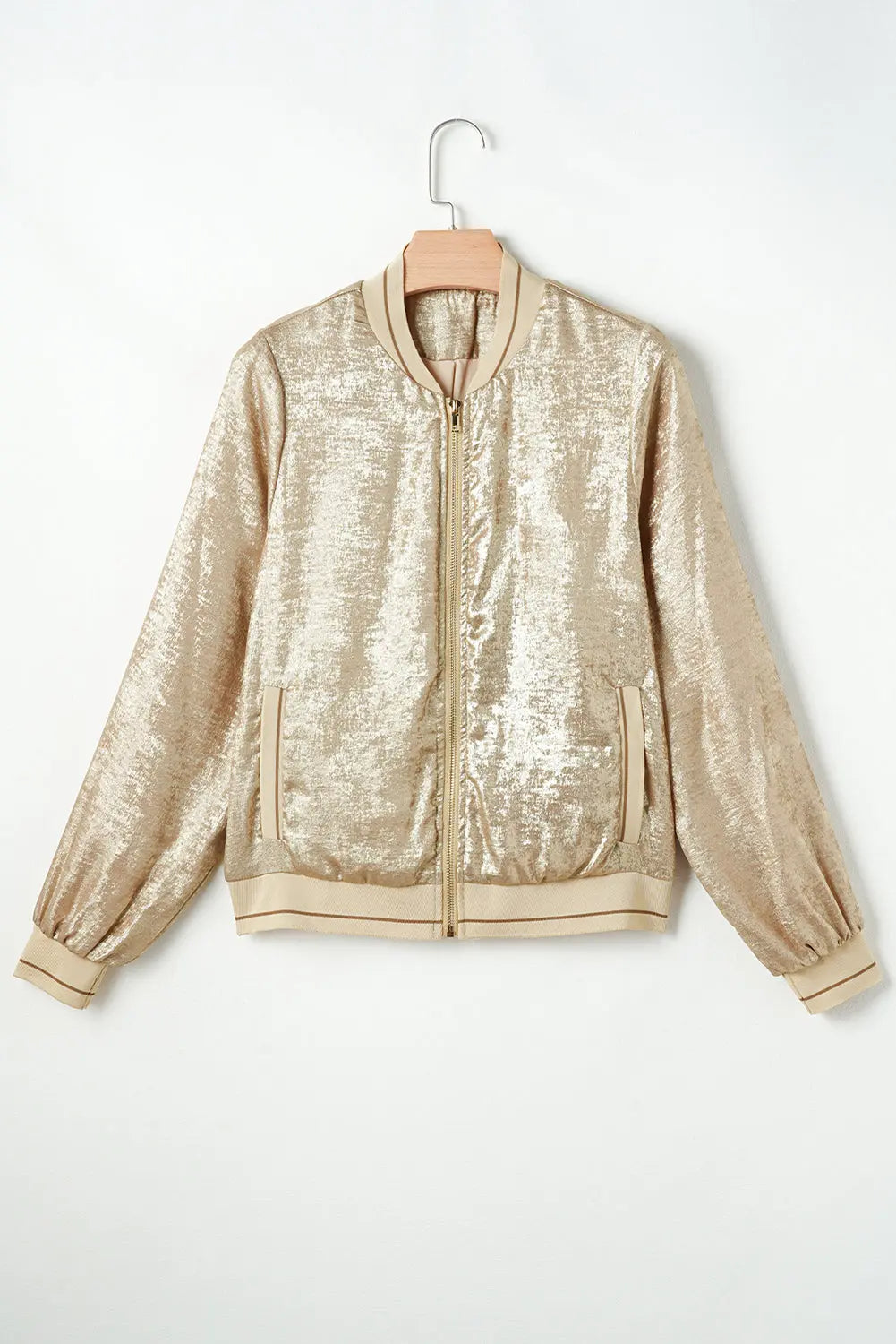 Metallic Zip up Baseball Jacket Beagle Boutique Fashion Outlet
