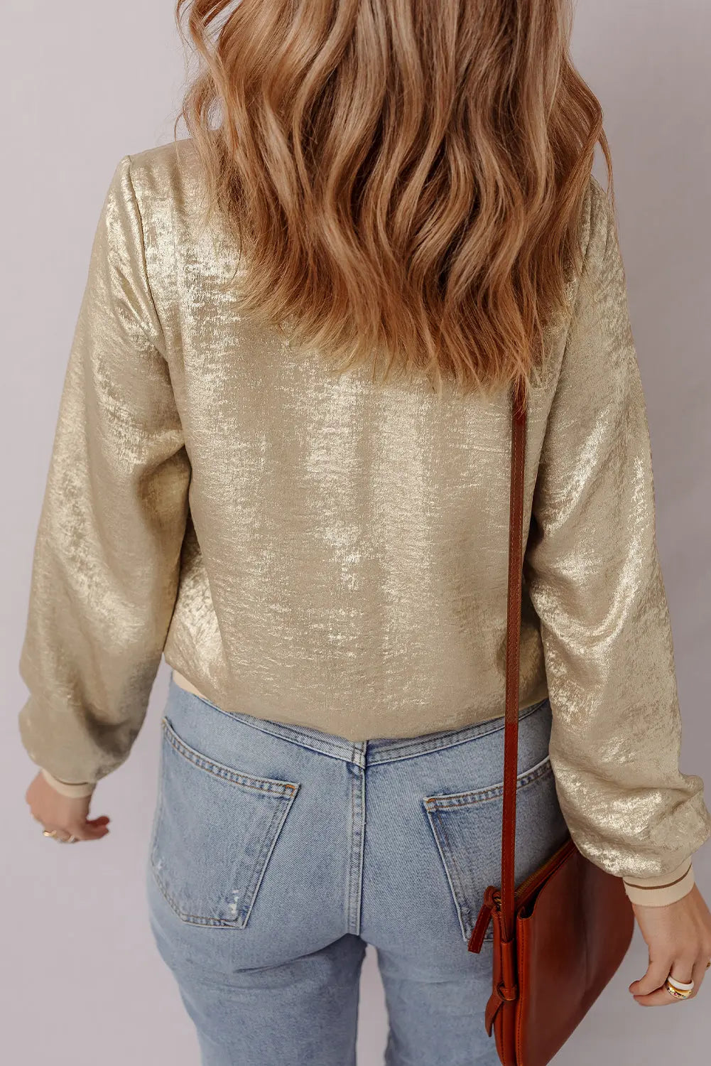 Metallic Zip up Baseball Jacket Beagle Boutique Fashion Outlet