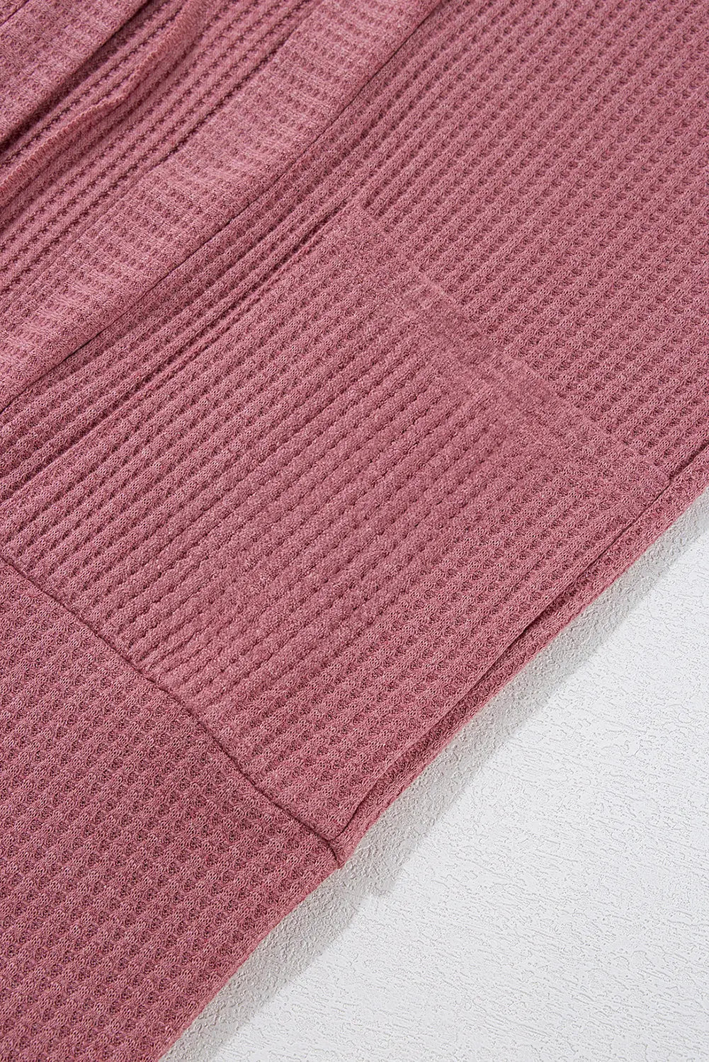 Mineral Red Solid Color Waffle Knit Cardigan with Pocket Beagle Boutique Fashion Outlet
